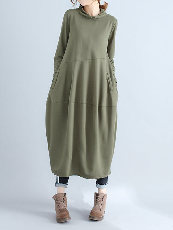 Casual Loose Plus Size Solid Color Hooded Midi Dresses