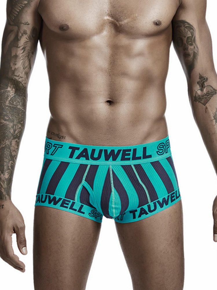 Mens Striped Support Pouch Boxer Briefs With Fly