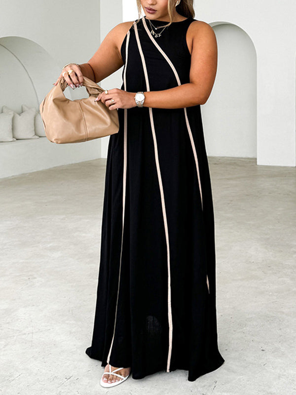 A-Line Loose Split-Joint Round-Neck Maxi Dresses