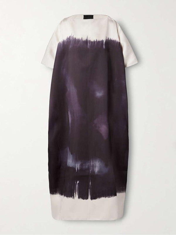 Batwing Sleeves Loose Contrast Color Printed Split-Joint Round-Neck Maxi Dresses