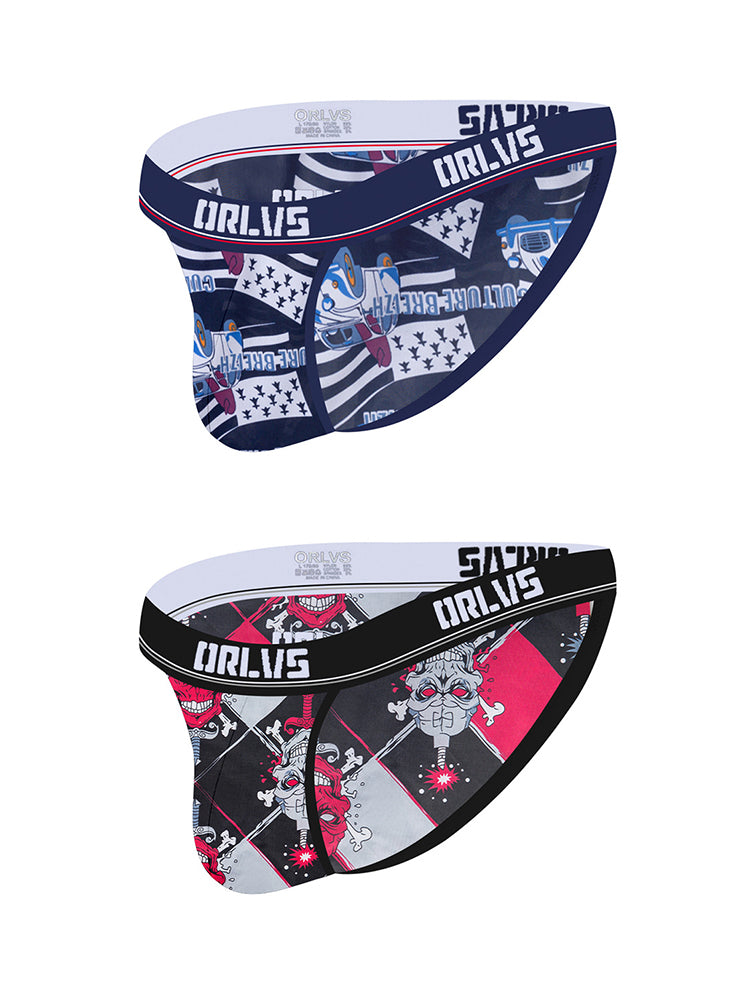 2 Pack Men's Breathable Ice Silk High-Cut Printed Bikini