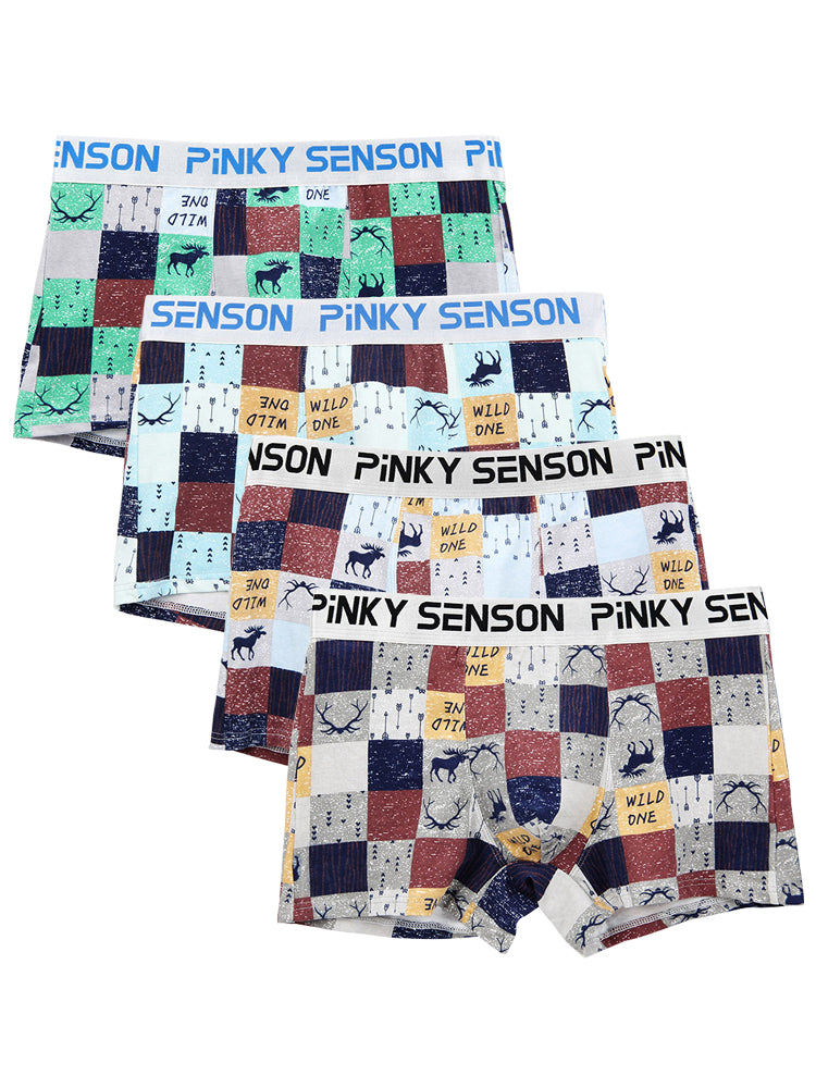 4 Pack Men's Checkered Pattern Cotton Trunks