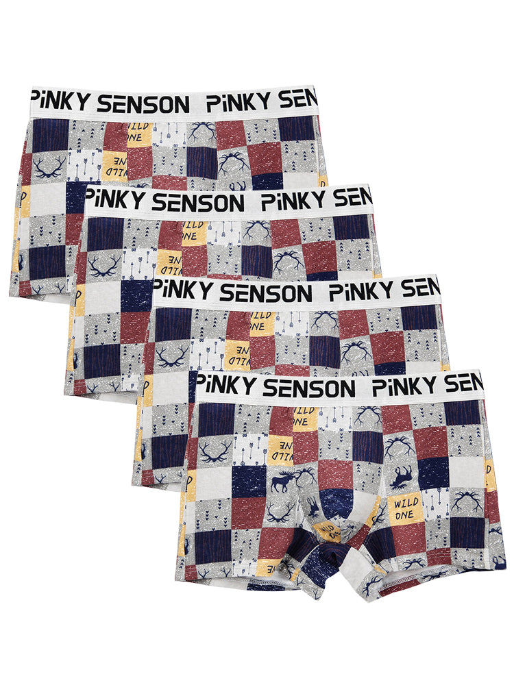 4 Pack Men's Checkered Pattern Cotton Trunks