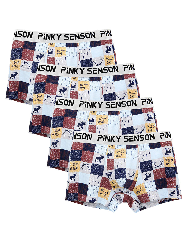 4 Pack Men's Checkered Pattern Cotton Trunks