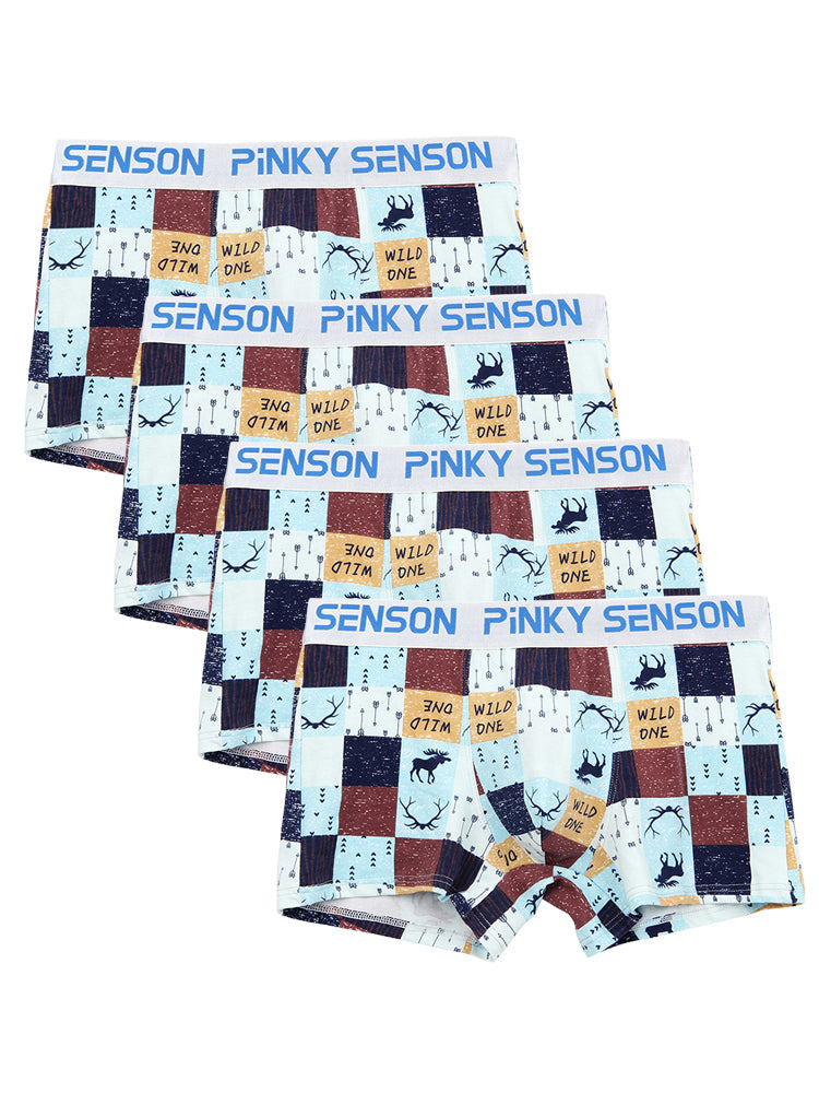 4 Pack Men's Checkered Pattern Cotton Trunks