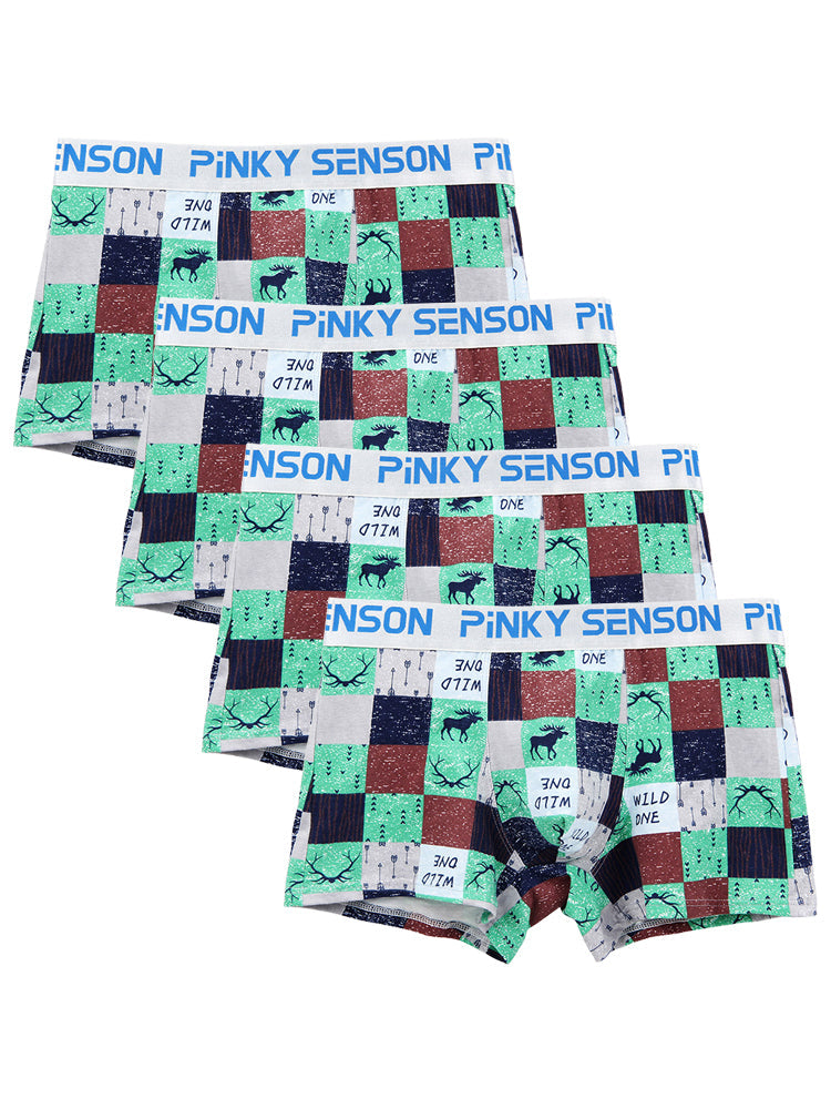 4 Pack Men's Checkered Pattern Cotton Trunks