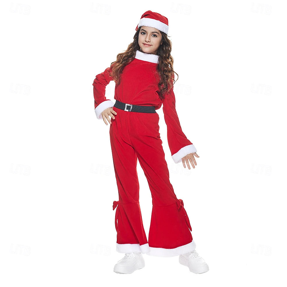 Girls' Santa Claus & Mrs. Claus Jumpsuit Costume – Christmas Onesie with Hat & Belt