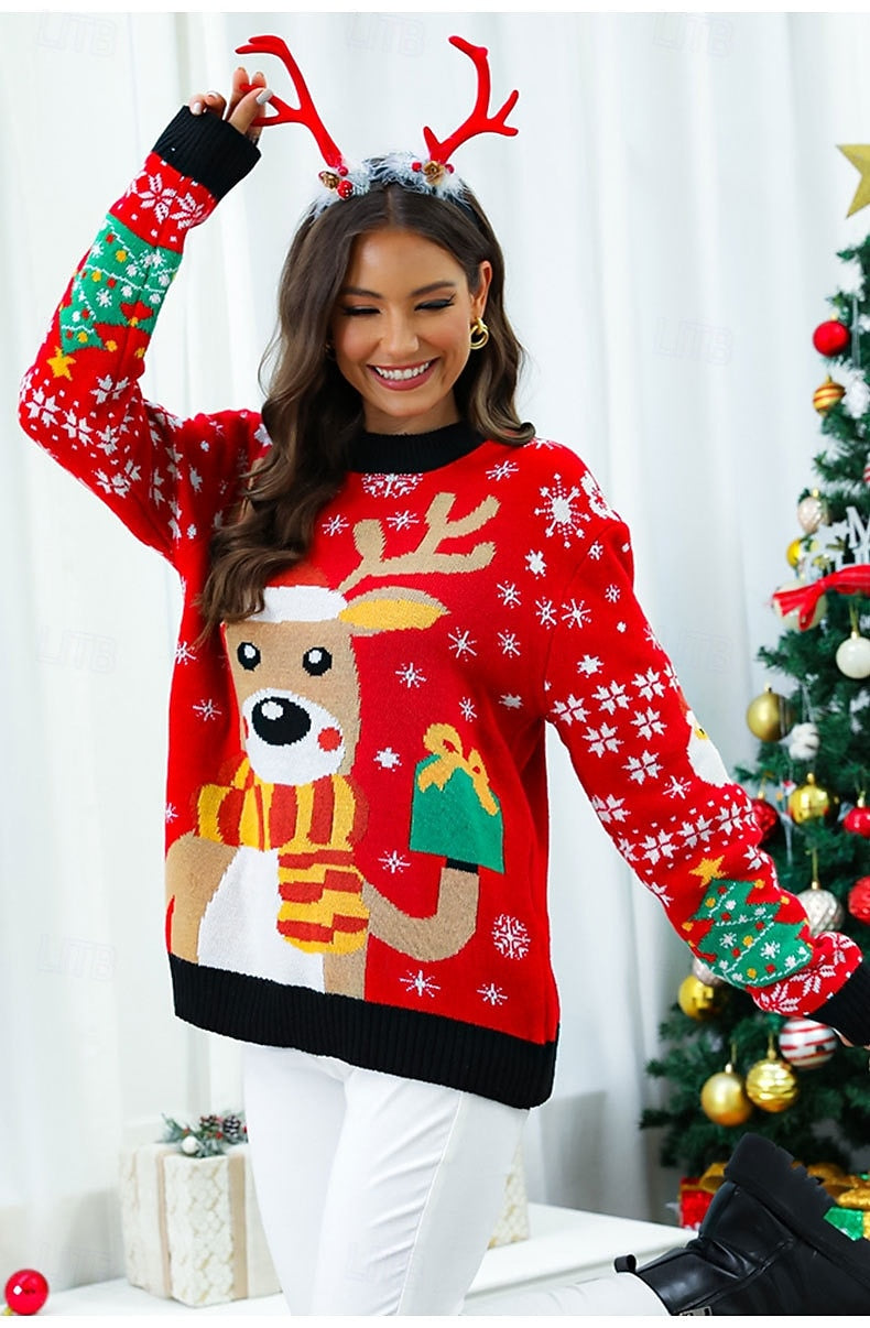 Women's Reindeer Rudolph Ugly Christmas Sweater – Funny Christmas Pullover for Parties & New Year