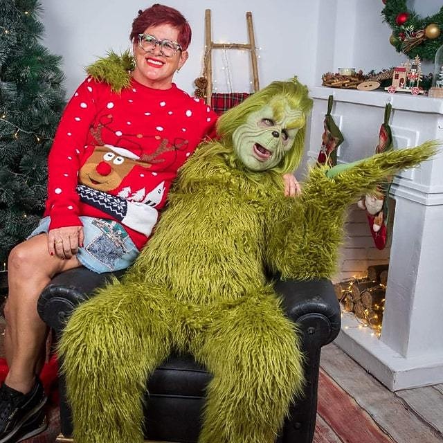 Green Monster Christmas Furry Onesie – Santa Cosplay Jumpsuit for Kids & Adults