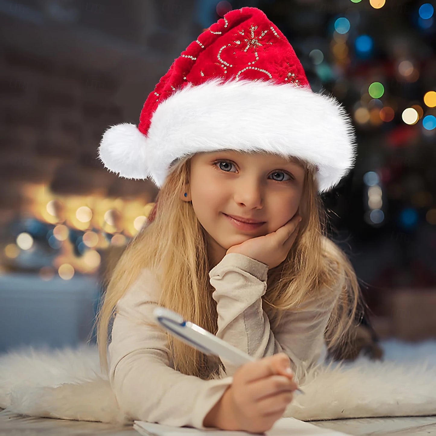 Sparkling Santa Hat with Snowflake Sequins – Unisex Christmas & Holiday Party Accessory