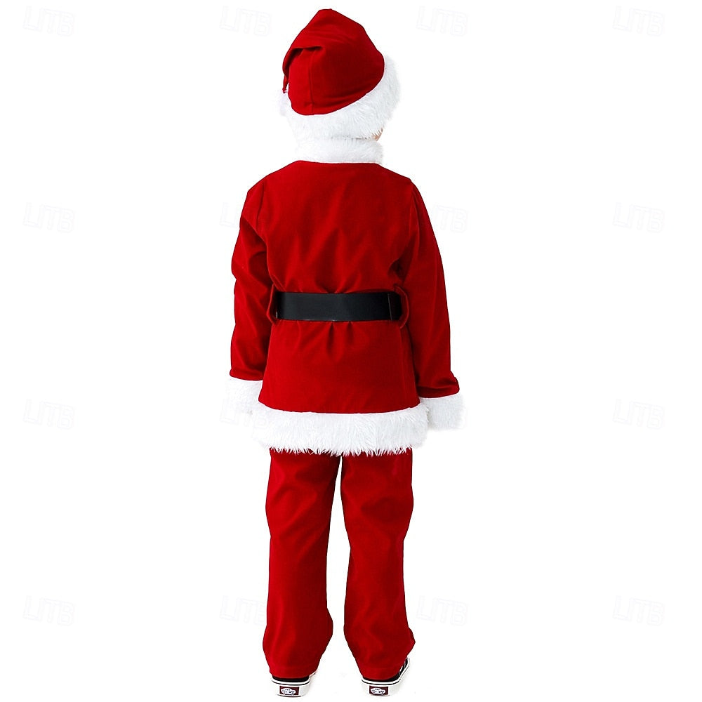Santa Claus Outfit for Kids – Complete Set with Top, Pants, Belt & Hat for Christmas Parties