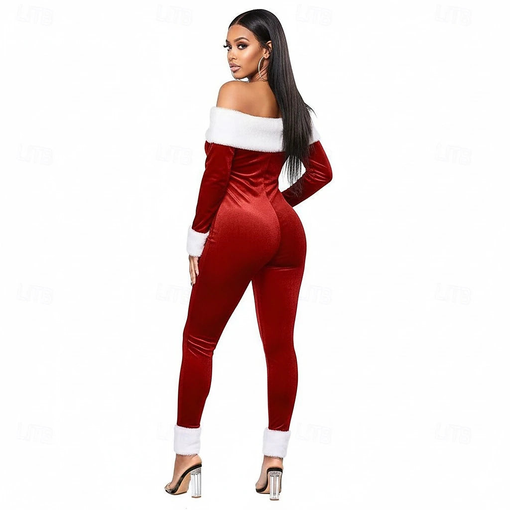 Women’s Sexy Mrs. Claus Jumpsuit – Santa Costume Onesie for Christmas Party, Holiday Events & New Year