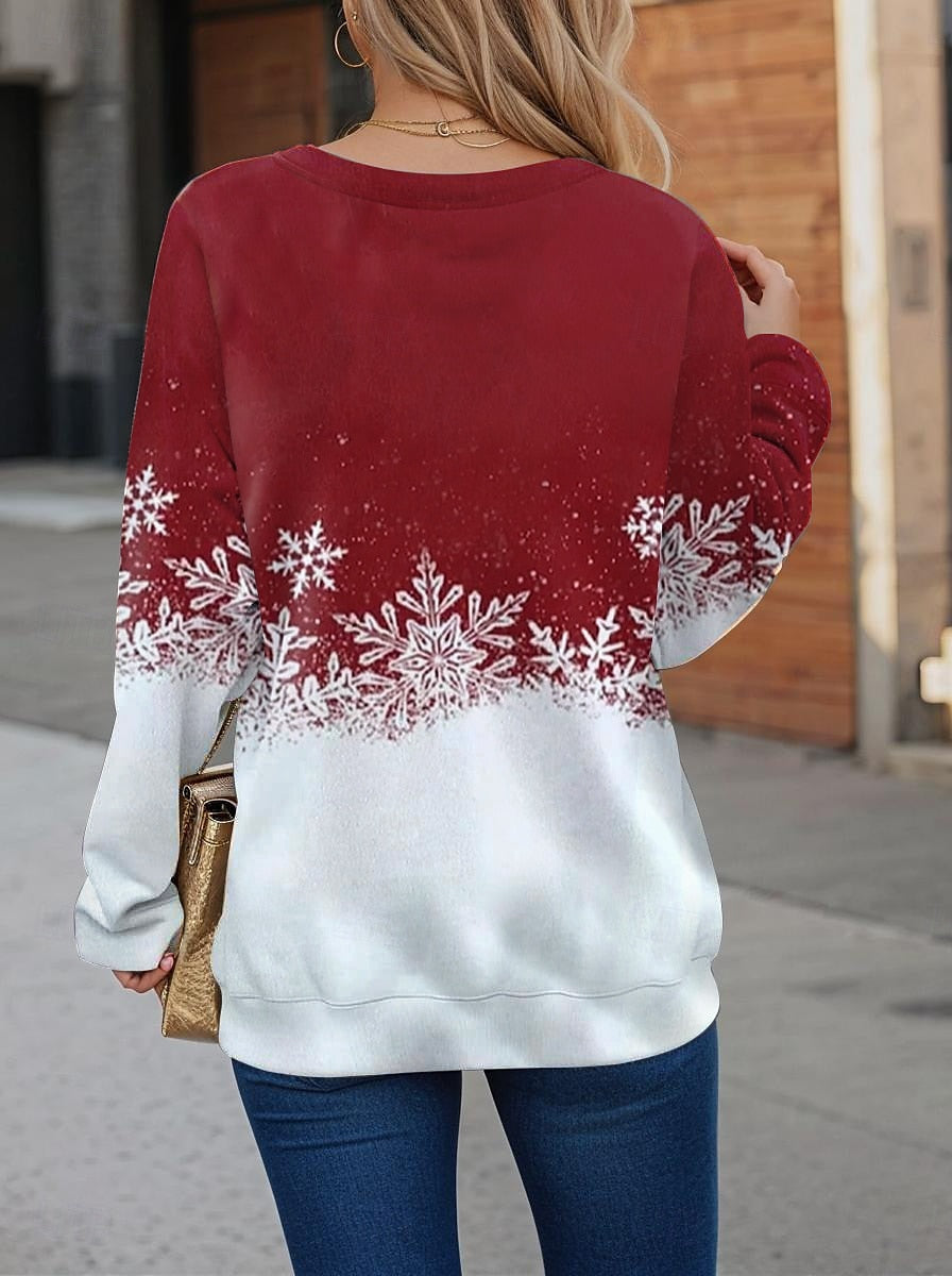 Women's Christmas Hoodie – Festive Gradient Print Zip Neck Pullover