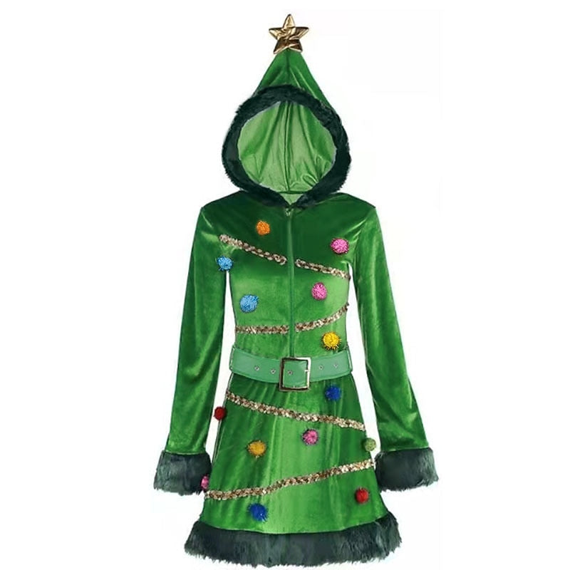 Women’s Festive Christmas Dress – Tree & Mrs. Claus Costume for Holiday, Party, Cosplay & Masquerade Fun