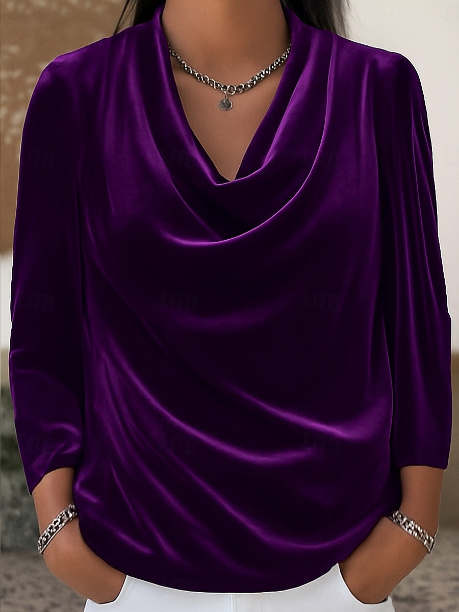 Women’s Christmas Velvet Shirt – Vintage Party & Holiday Semi-Formal Top, Fall & Winter