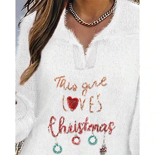 Women's Christmas Mini Dress – Red V-Neck Long Sleeve Holiday Casual Dress, Regular Fit, Outdoor & Vacation Fashion