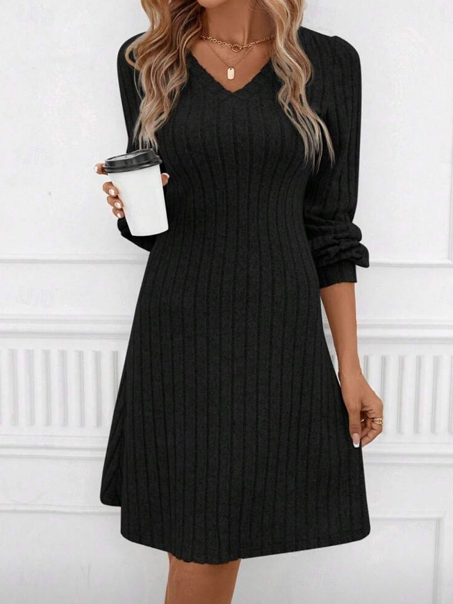 Women's Christmas Mini Sweater Dress – Casual V-Neck Long Sleeve Plain Dress for Fall & Winter, Sports & Outdoor Streetwear
