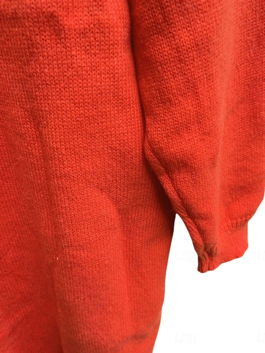 Women's Fuzzy V-Neck Sweater Dress Knitted Long Sleeve Casual Dailywear Christmas Red Fall Winter