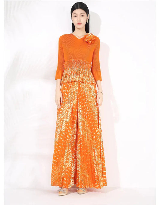 Pleated Palazzo Pant Suit Set - Elegant Wear
