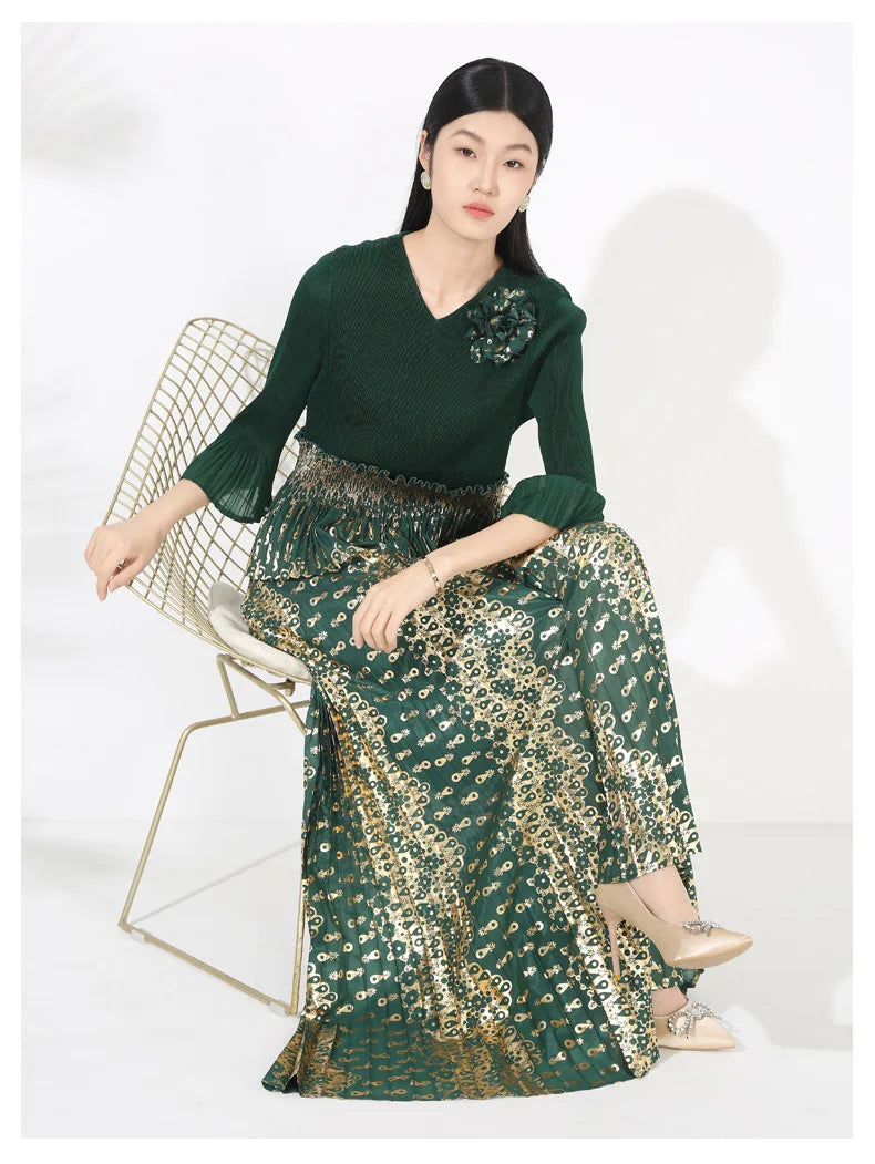 Pleated Palazzo Pant Suit Set - Elegant Wear