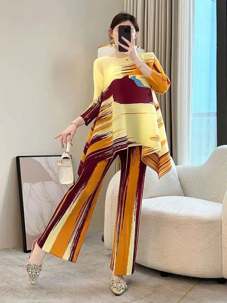 Elegant Pleated Pant 2-Piece Set
