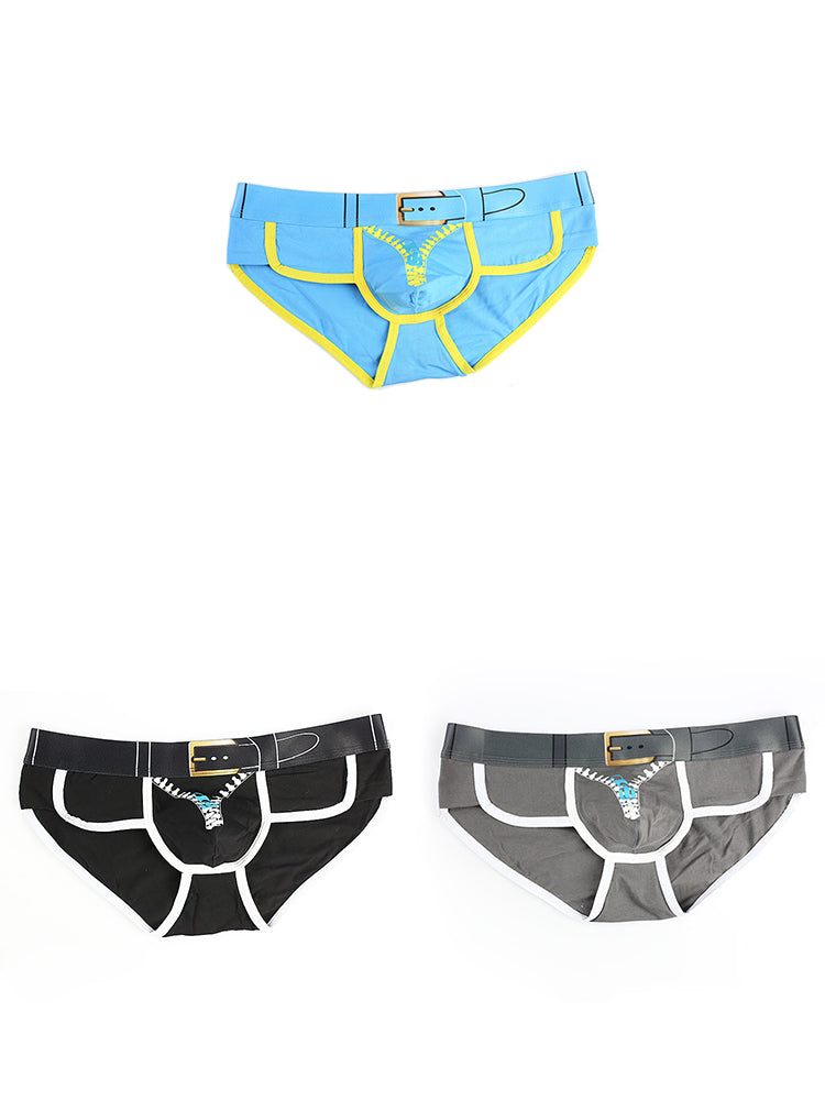 Zipper Belt Printed Cotton Pouch Briefs