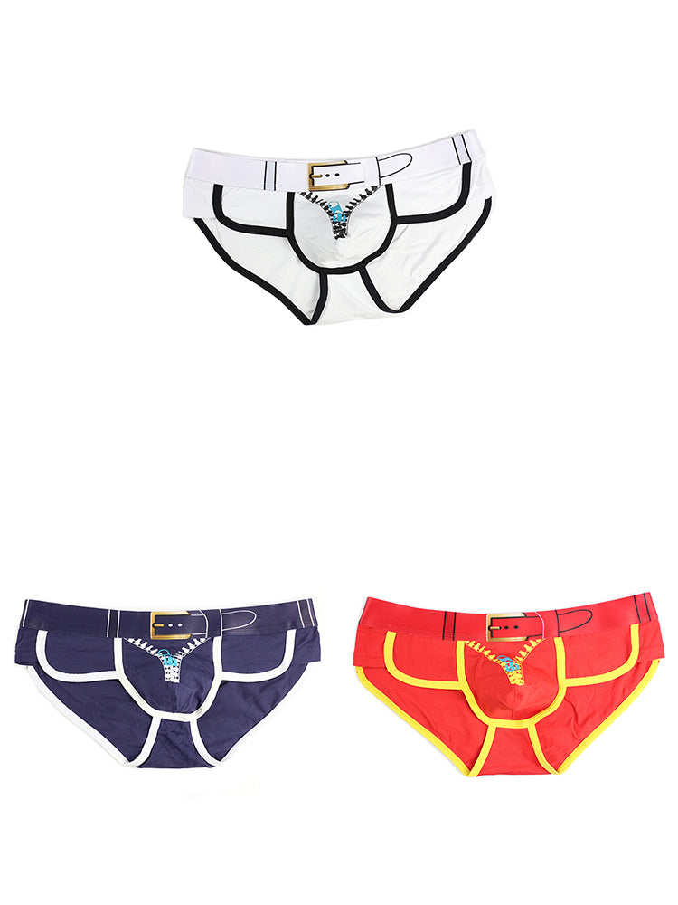 Zipper Belt Printed Cotton Pouch Briefs