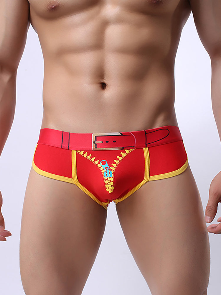 Zipper Belt Printed Cotton Pouch Briefs