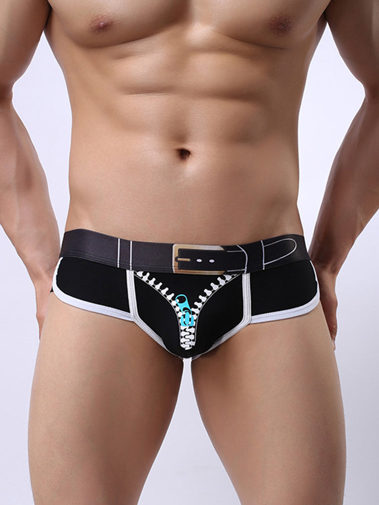 Zipper Belt Printed Cotton Pouch Briefs