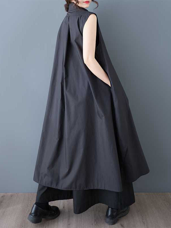 A-Line Loose Pockets Solid Color Tied Zipper V-Neck Midi Dresses Shirt Dress