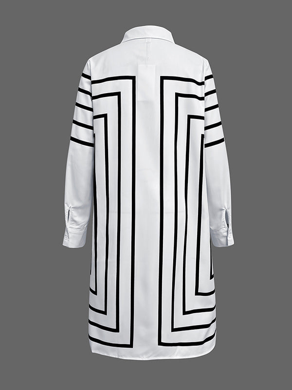 Half Sleeves Loose Buttoned Striped Lapel Midi Dresses Shirt Dress