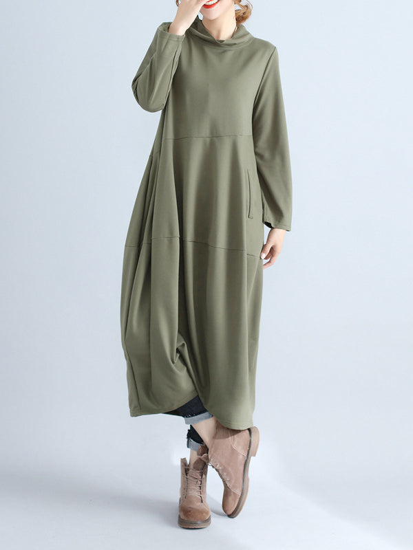 Casual Loose Plus Size Solid Color Hooded Midi Dresses