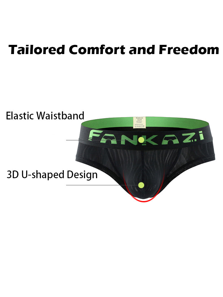 3 Pack Men's Striped U-Pouch Breathable Casual Briefs