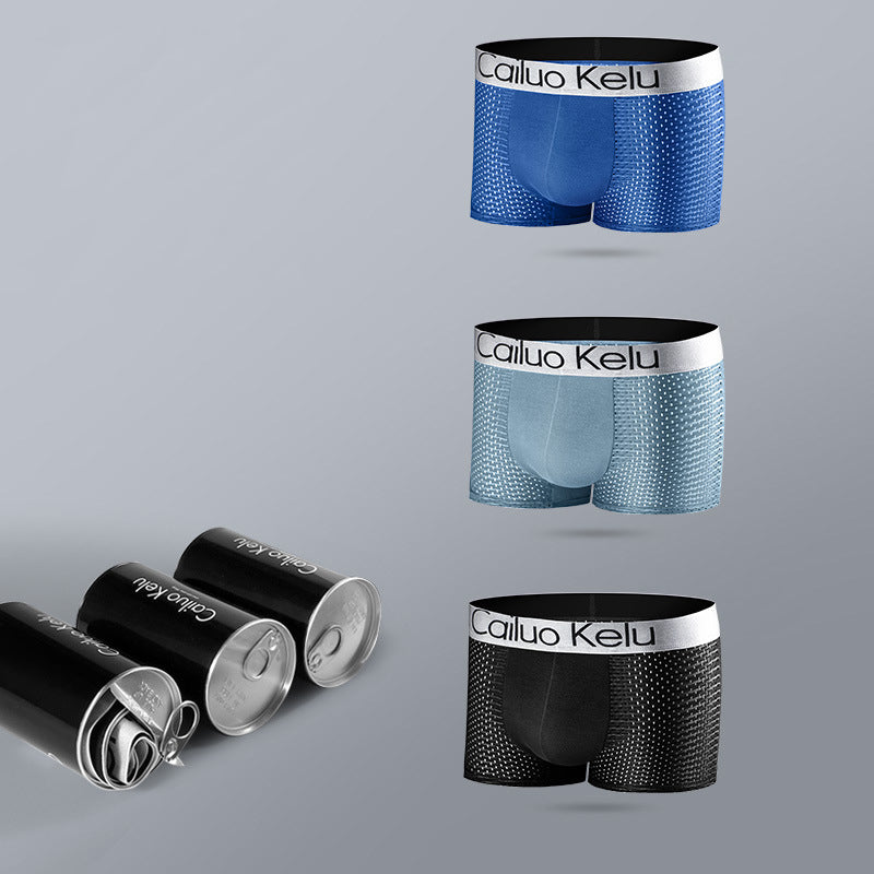 3 Pcs Men's Mesh Breathable Ice Silk Boxer Briefs