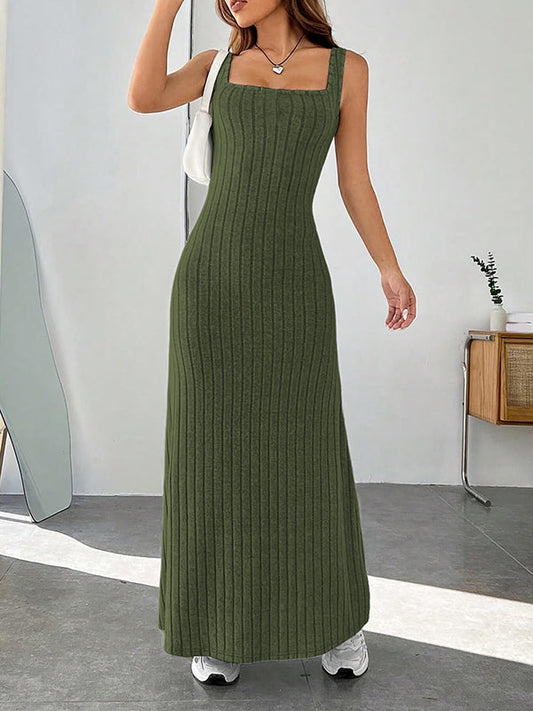 A-Line Loose Solid Color Spaghetti-Neck Maxi Dresses
