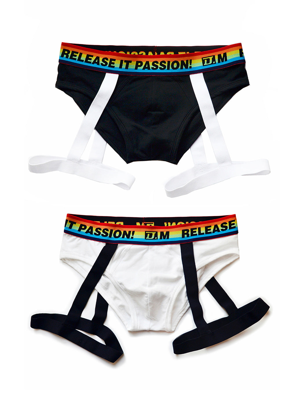 2 Pack Men's Rainbow Solid Color Suspender Briefs