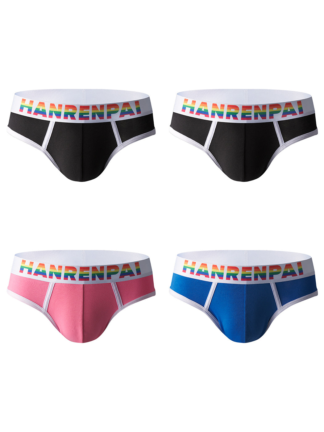 4 Pack Men's Rainbow Letter Belt Briefs