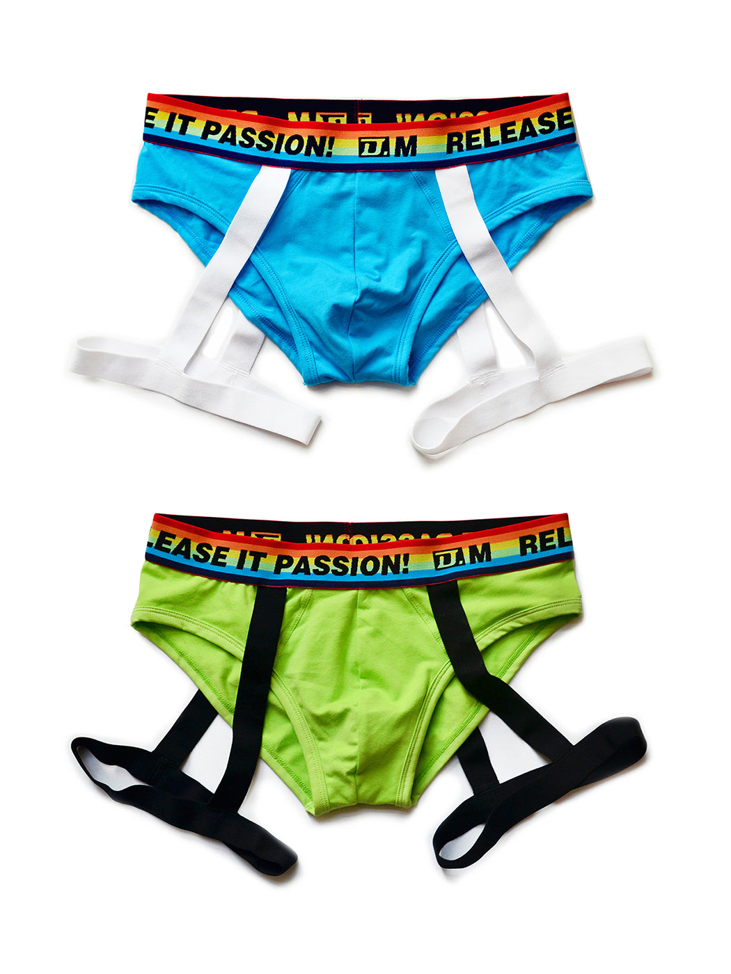 2 Pack Men's Rainbow Solid Color Suspender Briefs