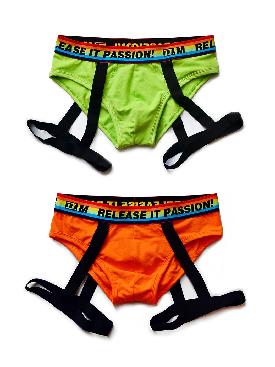 2 Pack Men's Rainbow Solid Color Suspender Briefs
