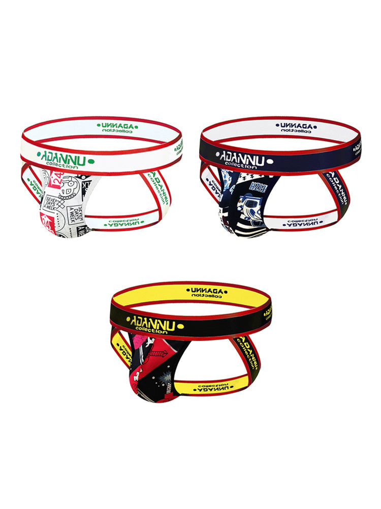 3-pack Men's Low-rise Wide-hem Elastic Printed Hip-baring Thongs