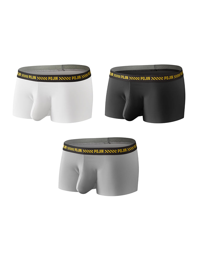 3 Pack Men's Seamless Ice Silk U-Pouch Low Waist Sexy Breathable Trunks