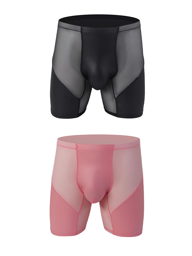 2 Pack Men's Casual Sports Transparent Mesh Midway Briefs