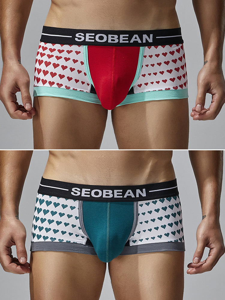 2 Pack Men's Low Rise Sexy Heart U-Shaped Pouch Boxer Briefs