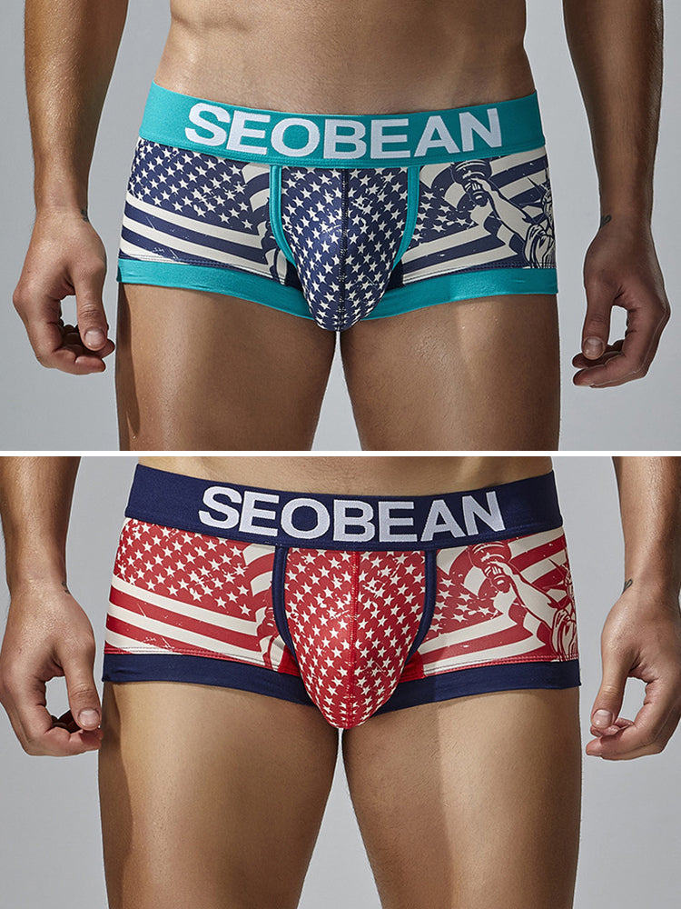 2 Pack Men's Statue of Liberty Print Comfortable and Breathable Trunks