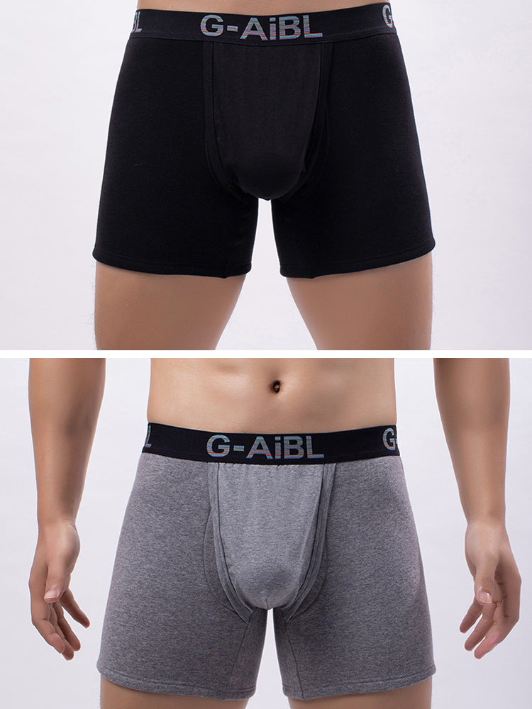 2 Pack Men's Solid Color Bullet Separated U-Pocket Plush Boxer Briefs