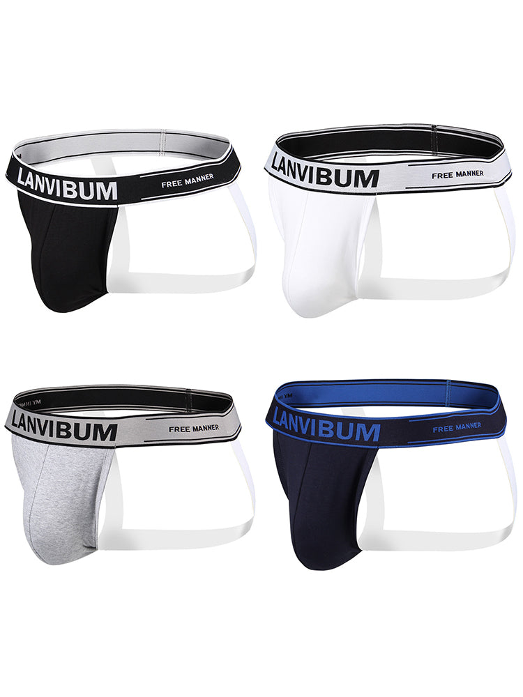 4 Pack Men's Mid-Rise Sexy Comfortable Cotton Jockstrap