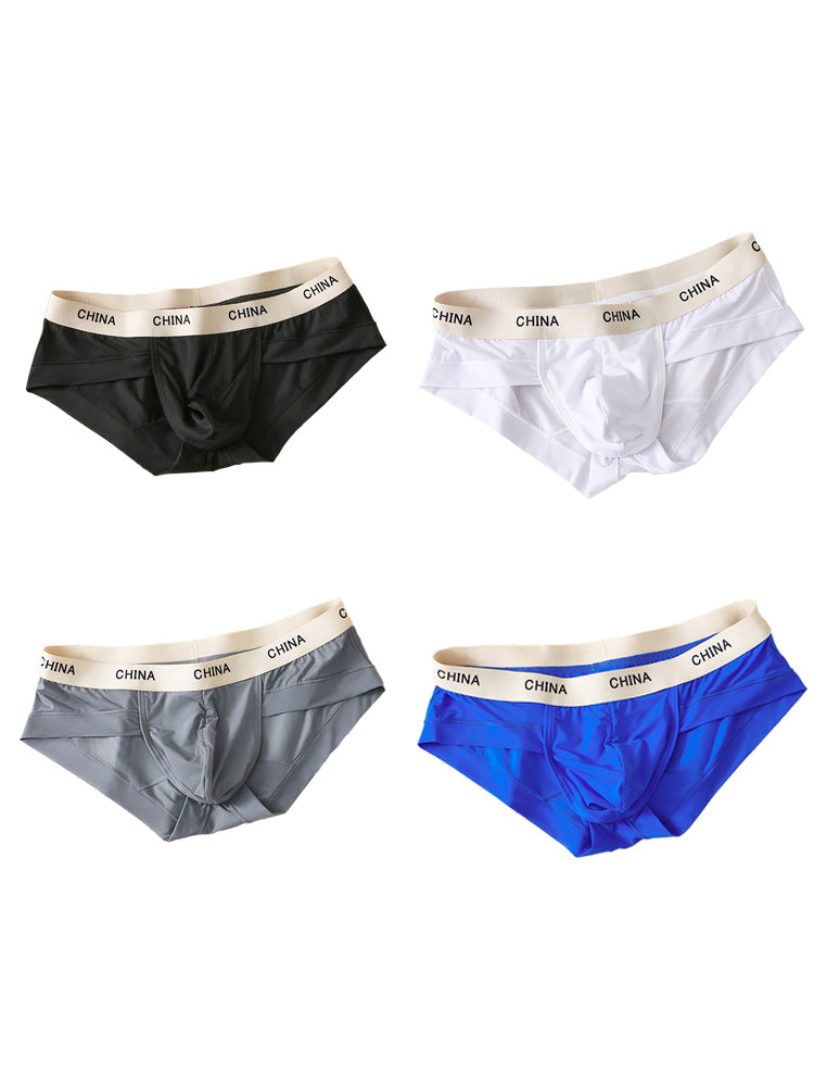 4 Pack Men's Ice Silk Antibacterial U-Convex Pouch Briefs