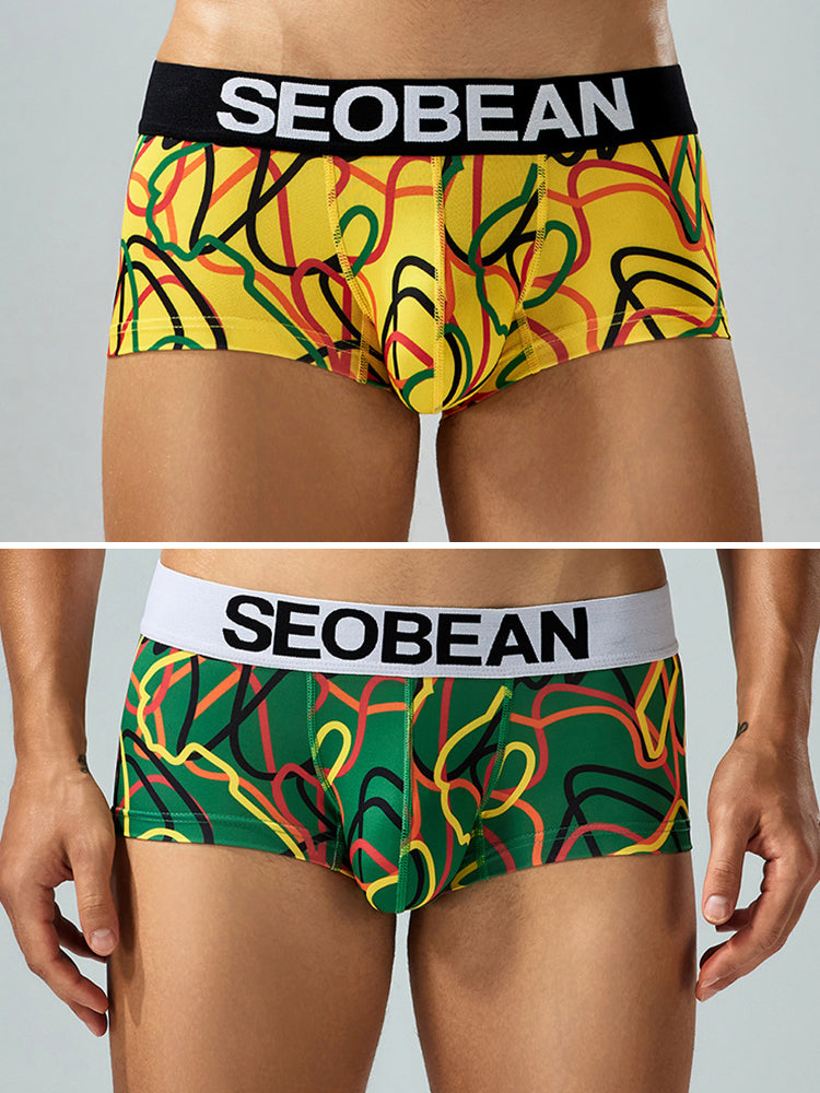 2 Pack Men's Comfortable Breathable Messy Lines Polyester Boxer Briefs