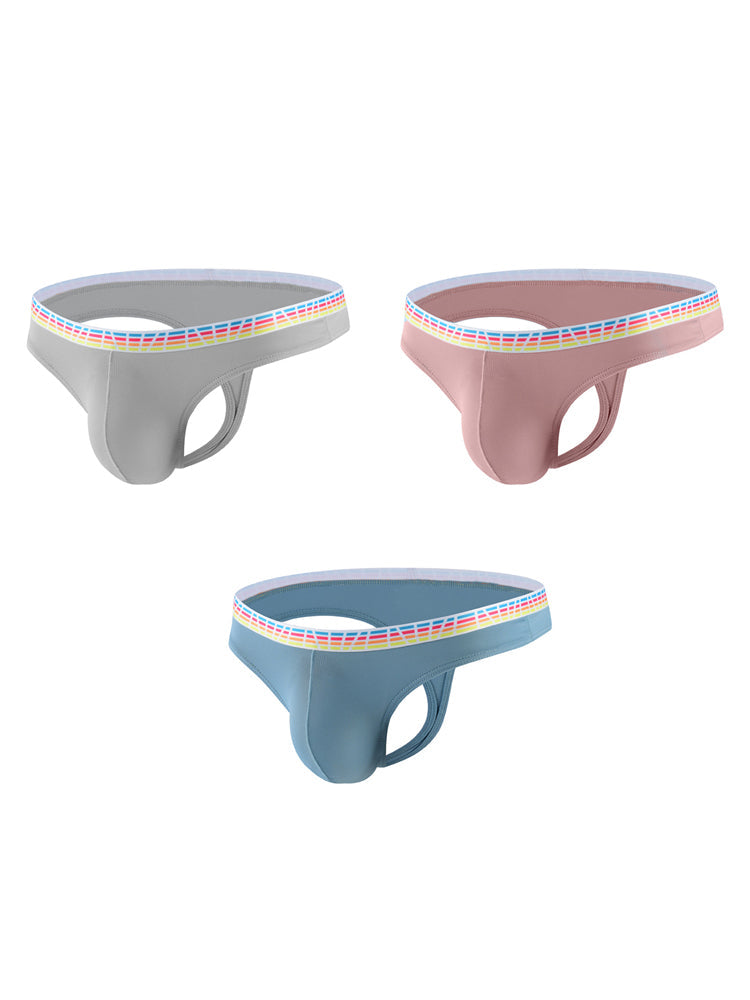 3 Pack Men's Ice Silk Middle-Rise Summer Thongs