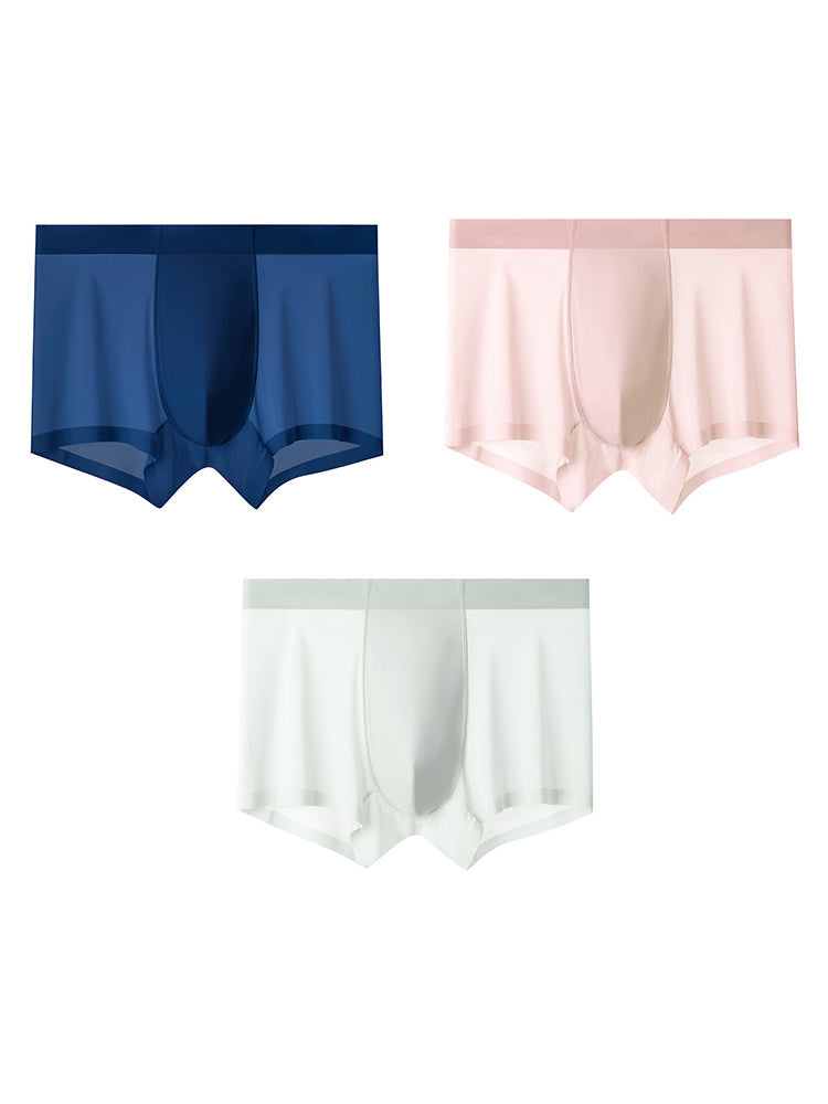 3-pack Men's Ice Silk Sexy 3D Stamped Pouch Boxer Briefs